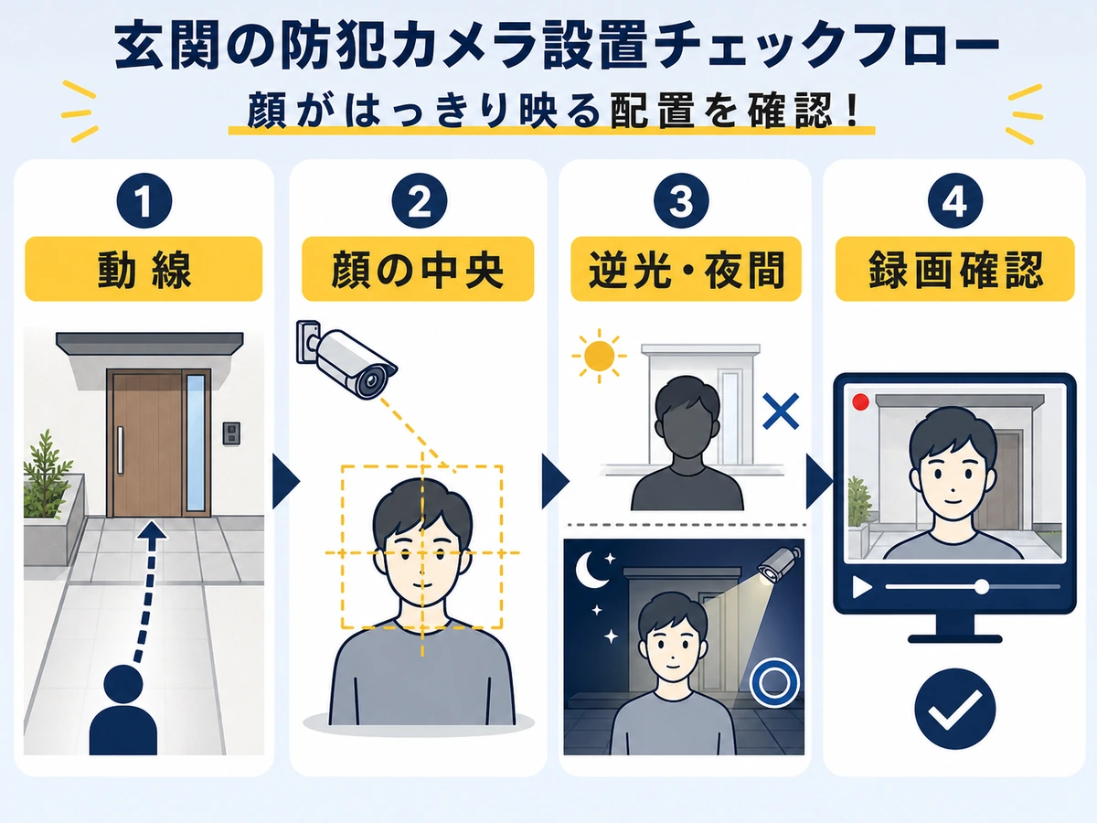 玄関防犯カメラの顔確認チェックフロー