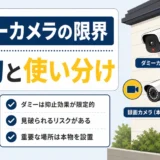 ダミーカメラの防犯効果と本物カメラの使い分けを示す図解