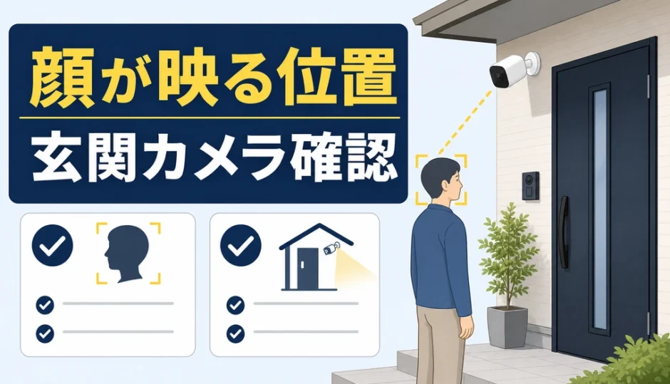 玄関の防犯カメラで顔が映る位置を確認する図解
