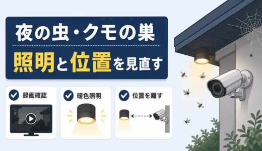夜の防犯カメラの虫・クモの巣対策を照明と位置で見直す図解