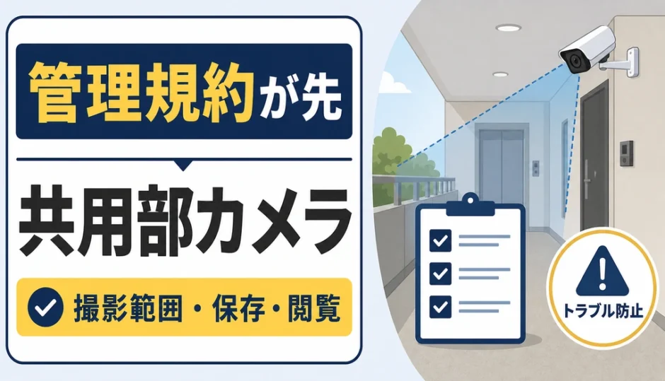 マンション共用部の防犯カメラは管理規約を先に確認することを示す図解