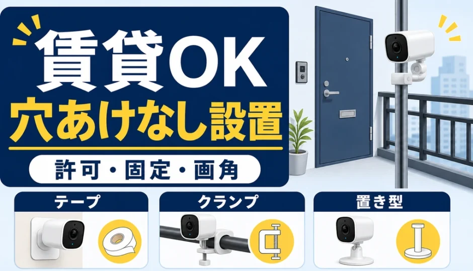 賃貸で穴あけなしの防犯カメラ設置を検討するイメージ