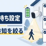 防犯カメラのバッテリー設定で検知範囲を絞る考え方を示す図