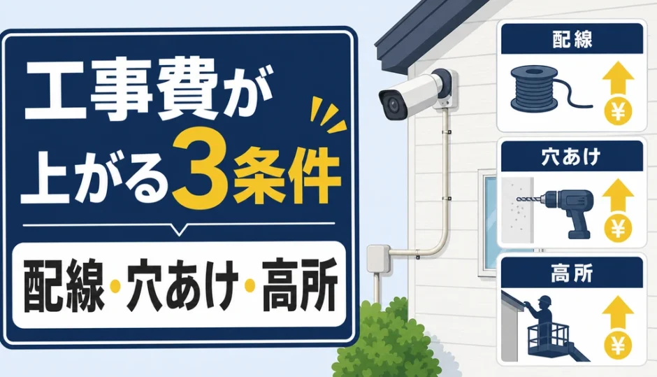 防犯カメラ設置費用が高くなる配線・穴あけ・高所作業の3条件