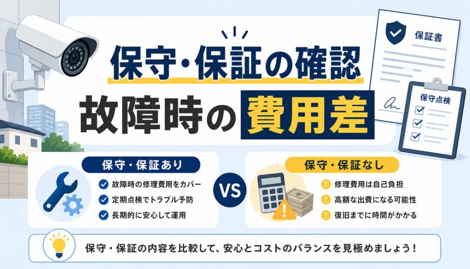 防犯カメラの保守・保証の確認ポイントを示すサムネイル