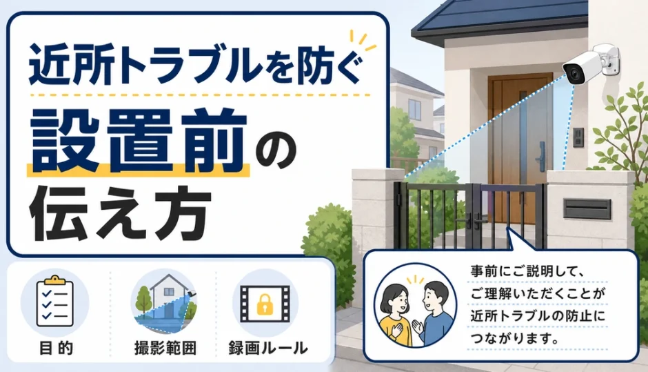 防犯カメラ設置前の近所への伝え方を示す説明用サムネイル