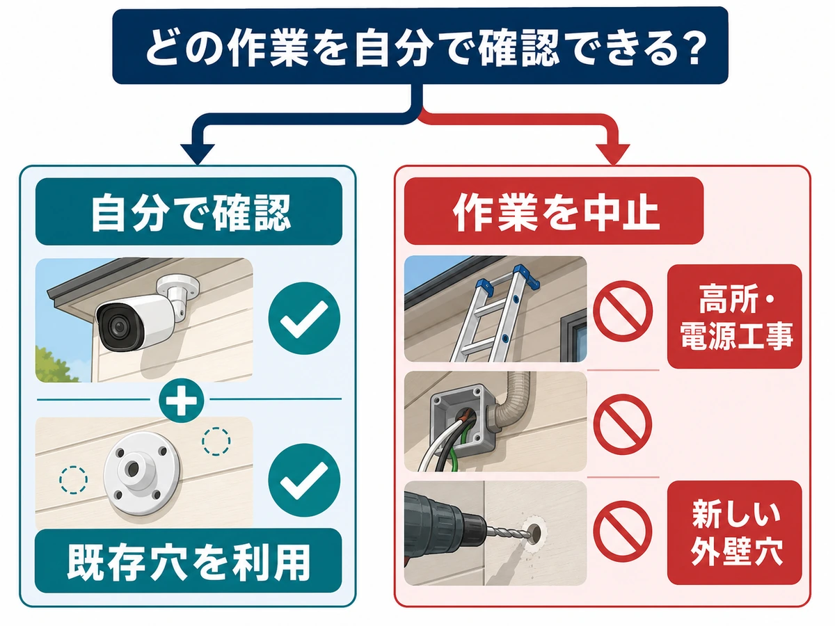 防犯カメラ移設で自分で確認できる範囲と作業中止条件の分岐
