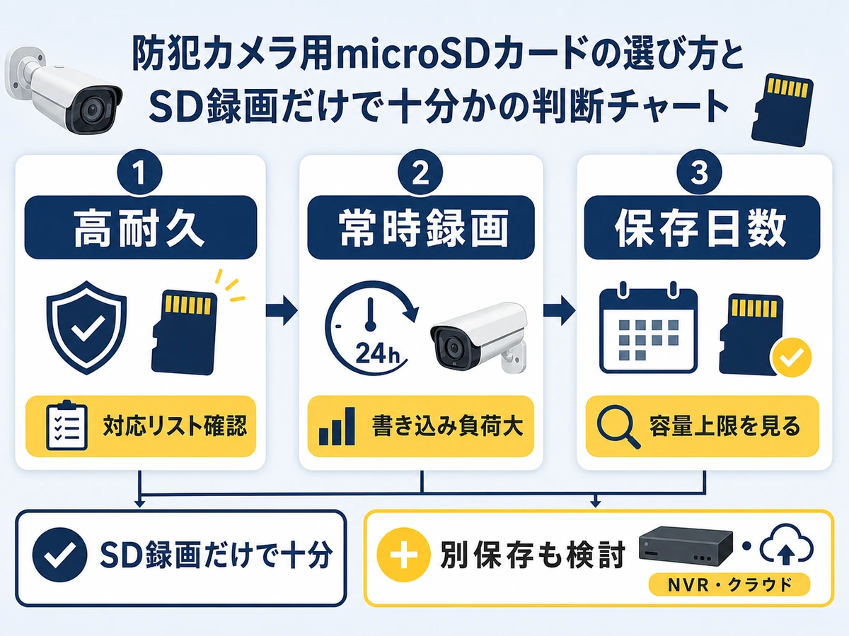 防犯カメラ用microSDカードの選び方と別保存の判断