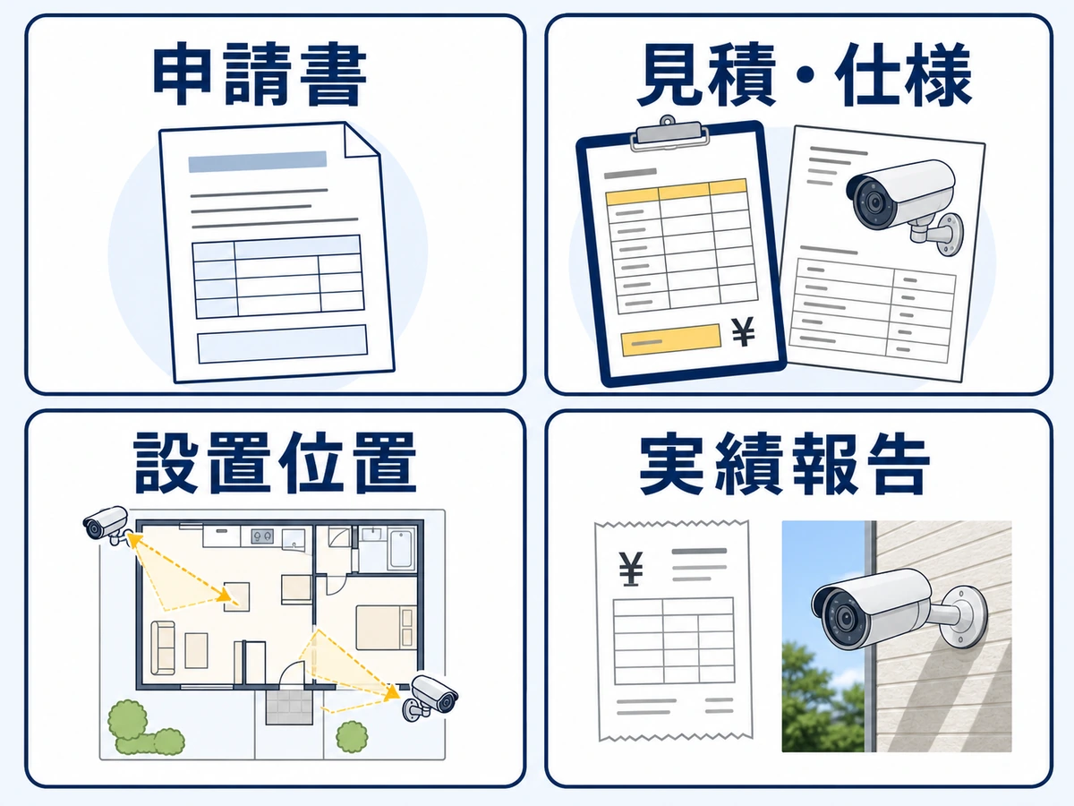 防犯カメラ補助金で準備する申請書・見積・仕様・設置位置・実績報告