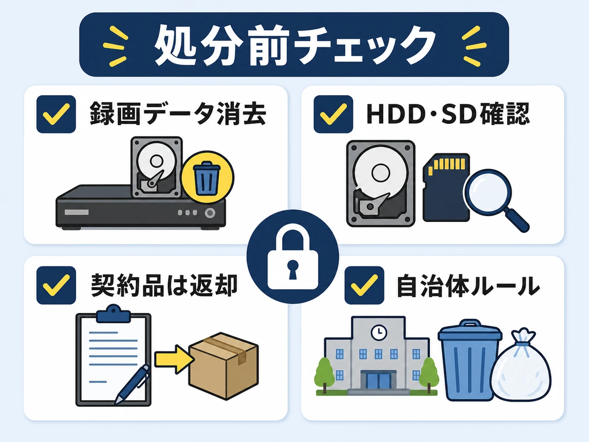 古い防犯カメラを処分する前に録画データ、HDDやSD、契約品、自治体ルールを確認するチェックリスト