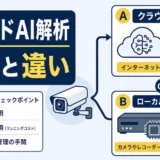 クラウドAI解析付き防犯カメラの月額とローカル処理との違いを示す図