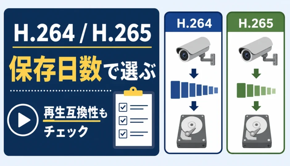 H.264とH.265を保存日数と再生互換性から選ぶ防犯カメラ比較