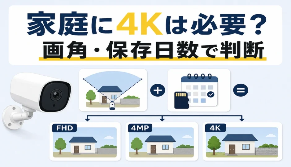 家庭用防犯カメラに4Kが必要かを画角と保存日数で判断する図
