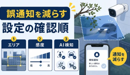 防犯カメラの誤通知を減らす設定の確認順