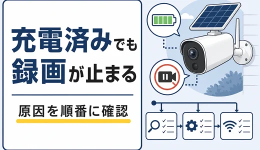 ソーラー防犯カメラが充電されているのに録画が止まる原因｜確認順と設定